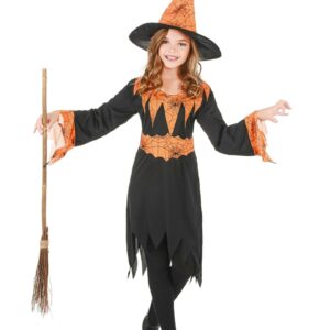 Costume strega arancione taglia 7/9 anni (120/130 cm)
