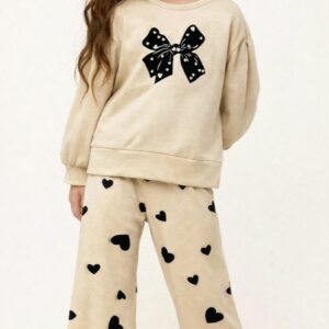 Set 2 pezzi per ragazza con cuori floccati e nastro per capelli