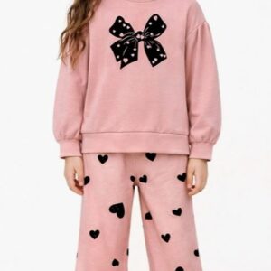 Set 2 pezzi per ragazza con cuori floccati e nastro per capelli