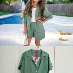 Alternative view of Completo ragazza 3 pezzi con pantaloncini e bottoni a fiore