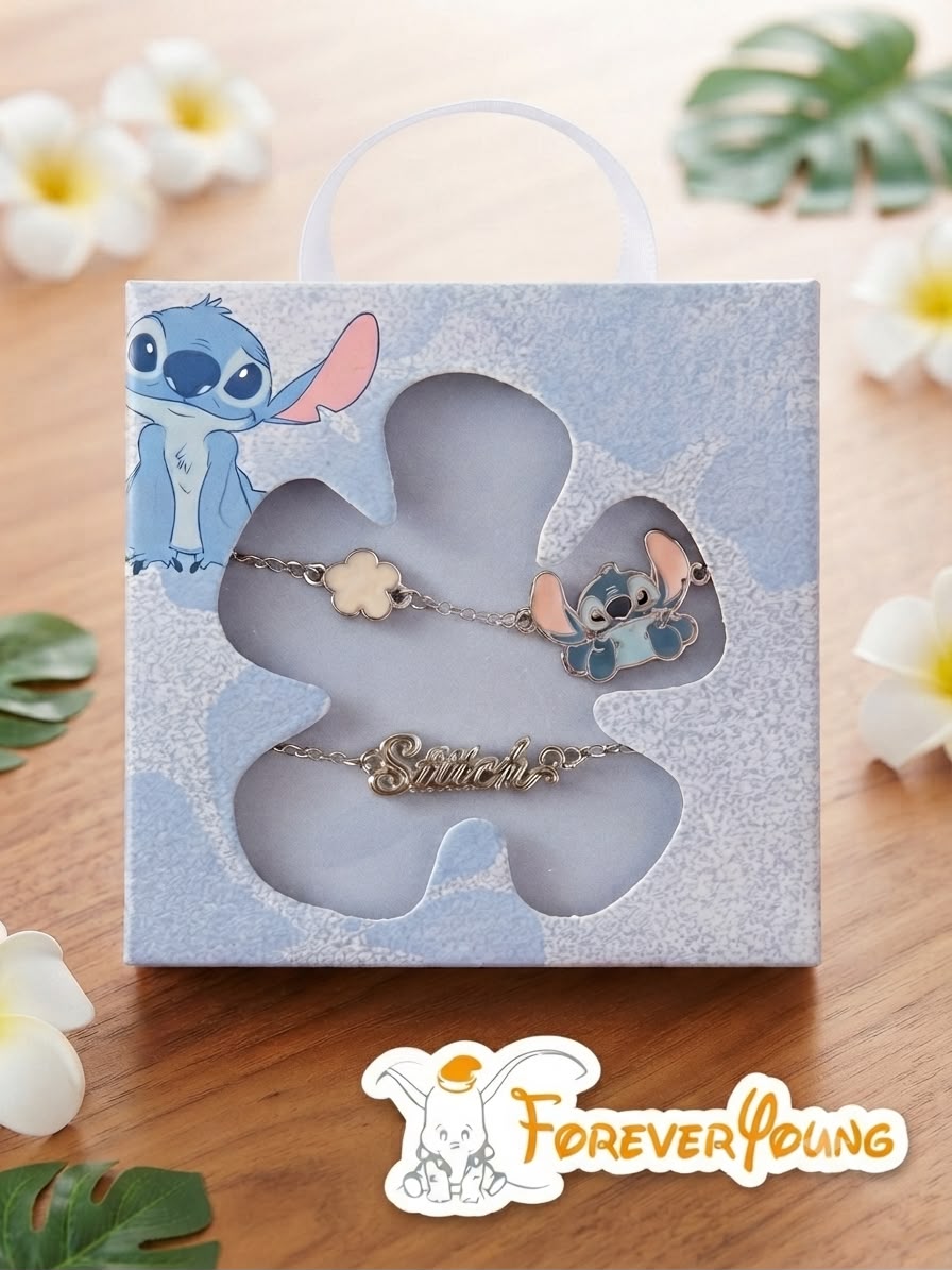 Set di 2 braccialetti per bambini di Stitch in confezione regalo