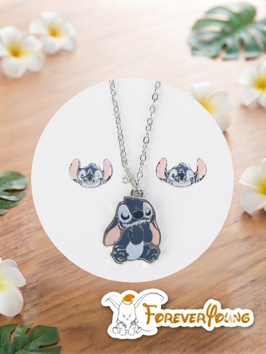 Collana con ciondolo e orecchini di Stitch - immagine 2